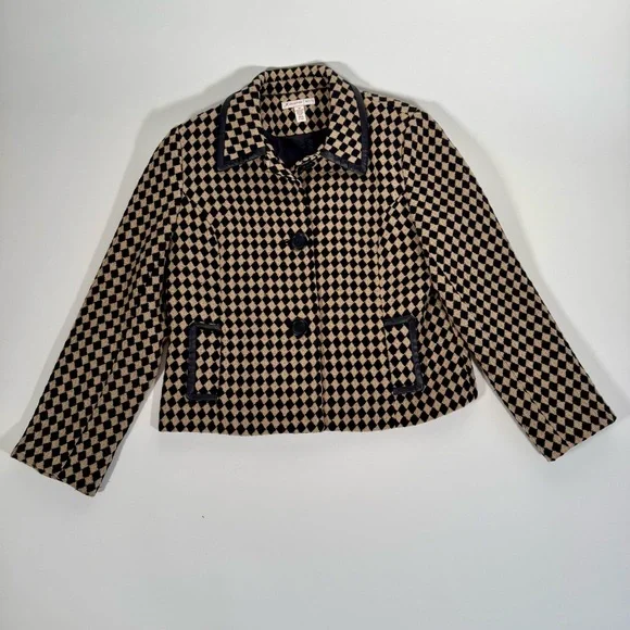 JM Collection Harlequin Wool Tweed Tan and Black Cropped Jacket - Punk Edgy - Picture 16 of 16